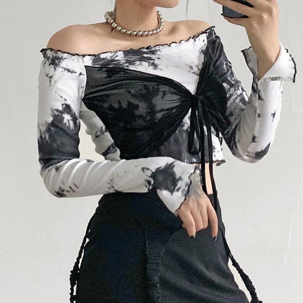 women's t-shirt echoine women ink painting lace overlay strap off-shoulder long sleeve casual chic short elegant autumn clothes, White
women's t-shirt echoine women ink painting lace overlay strap off-shoulder long sleeve casual chic short elegant autumn clothes, White