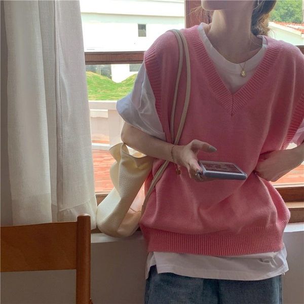 women's vests pink knitted vest loose korean style spring and autumn 2021 internet celebrity waistcoat outer wear bandage, Black;white
women's vests pink knitted vest loose korean style spring and autumn 2021 internet celebrity waistcoat outer wear bandage, Black;white