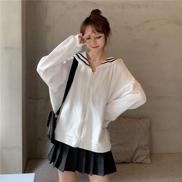 women's hoodies & sweatshirts 2021japanese autumn sweet preppy style pullover kawaii sailor collar zipper full sleeve cute loose casual, Black
women's hoodies & sweatshirts 2021japanese autumn sweet preppy style pullover kawaii sailor collar zipper full sleeve cute loose casual, Black