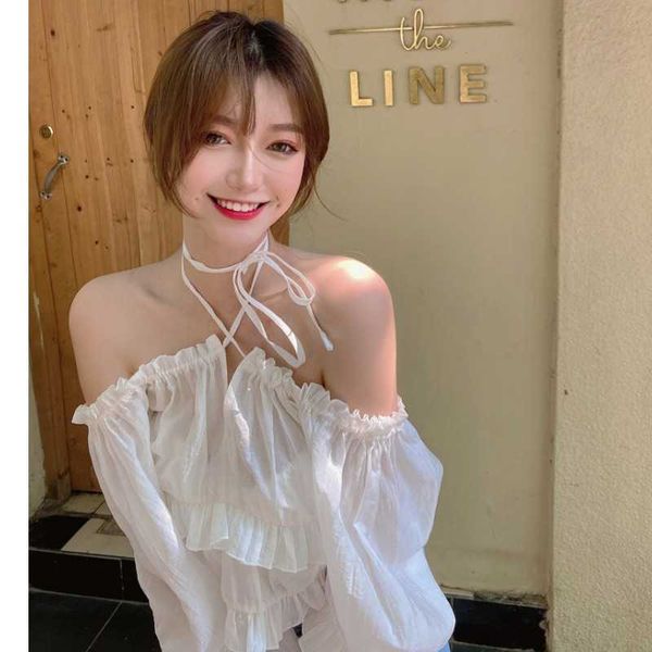 blouse chic fashion temperament sweet white puff long sleeve lace up sunscreen chiffon shirt halter women clothing 210610
blouse chic fashion temperament sweet white puff long sleeve lace up sunscreen chiffon shirt halter women clothing 210610