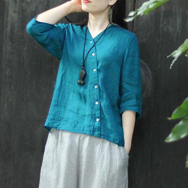 women's blouses & shirts spring summer arts style women 3/4 sleeve loose v-neck single-breasted solid cotton linen blouse plus size s9, White
women's blouses & shirts spring summer arts style women 3/4 sleeve loose v-neck single-breasted solid cotton linen blouse plus size s9, White
