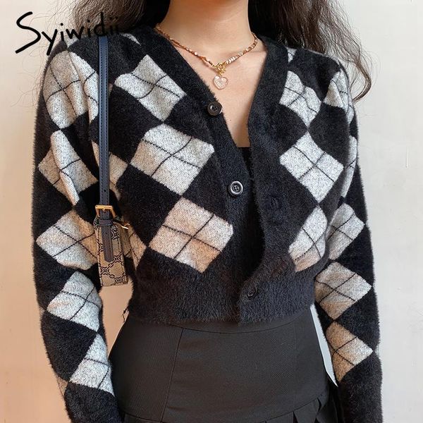 women's knits & tees syiwidii argyle knitting cardigan sweaters woman autumn winter 2021 korean button up jackets long sleeve v-neck sh, White
women's knits & tees syiwidii argyle knitting cardigan sweaters woman autumn winter 2021 korean button up jackets long sleeve v-neck sh, White