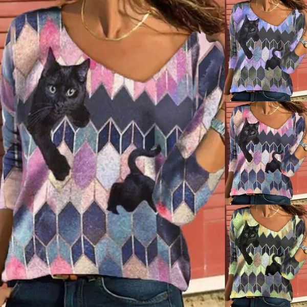 women's t-shirt plus size 3xl women casual v-neck long sleeve cat prints summer clothes #t2g, White
women's t-shirt plus size 3xl women casual v-neck long sleeve cat prints summer clothes #t2g, White