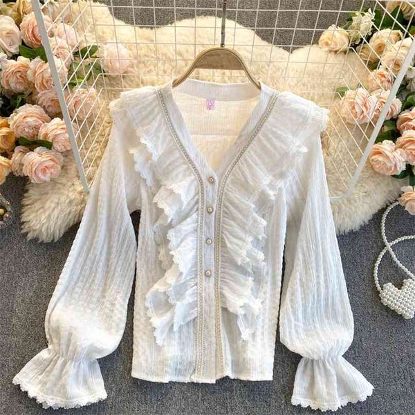 elegant women's ruffled blouse shirt korean fashion spring summer long sleeve v-neck casual chiffon lace 210603, White
elegant women's ruffled blouse shirt korean fashion spring summer long sleeve v-neck casual chiffon lace 210603, White