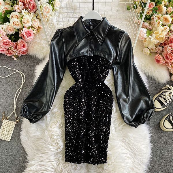 2021 spring autumn women sequin 2pcs set black turn-down collar pu leather shawl + high waist spaghetti strap fashion suit bcir, Black;gray
2021 spring autumn women sequin 2pcs set black turn-down collar pu leather shawl + high waist spaghetti strap fashion suit bcir, Black;gray