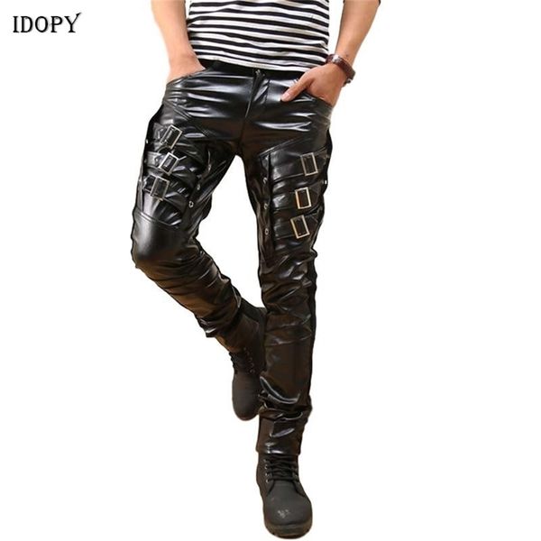 idopy arrival mens korean gothic punk party costume faux leather pants pu buckles hip hop black trousers male 210715
idopy arrival mens korean gothic punk party costume faux leather pants pu buckles hip hop black trousers male 210715