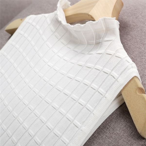 half turtleneck ice silk plaid knitted tank women summer slim thin sleeveless black white 210308
half turtleneck ice silk plaid knitted tank women summer slim thin sleeveless black white 210308