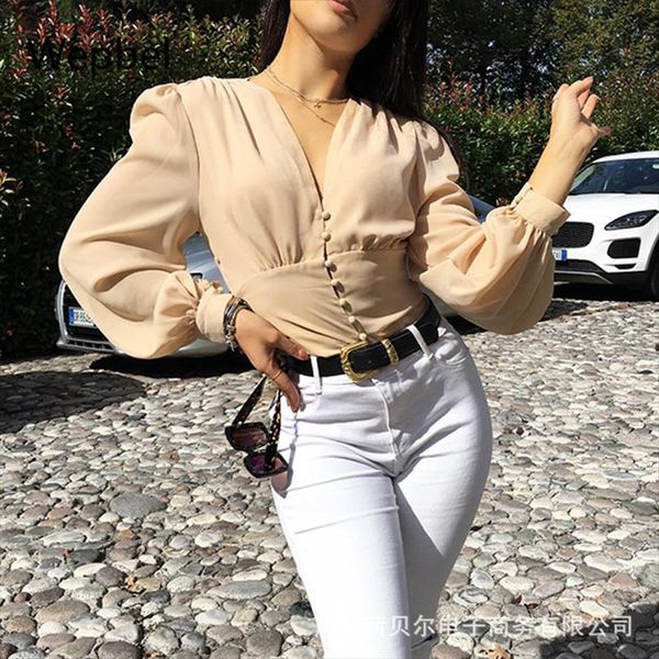 khaki slim fit v neck women blouses plain long sleeved chiffon fashion summer street style button, White
khaki slim fit v neck women blouses plain long sleeved chiffon fashion summer street style button, White