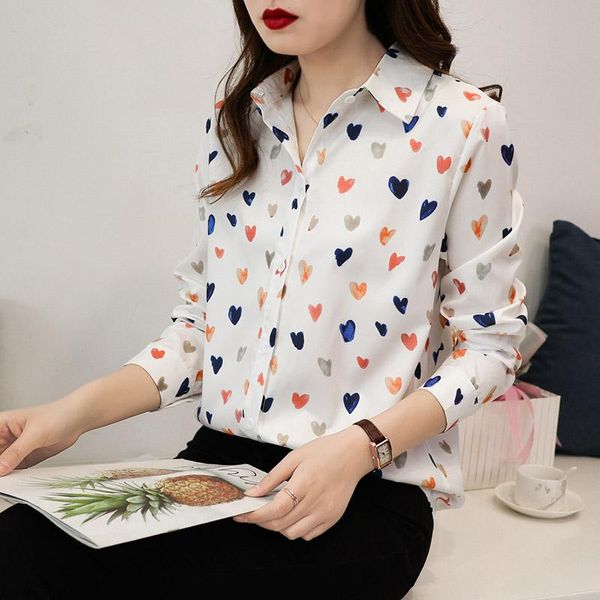 women's blouses & shirts casual women heart print blouse long sleeve turn-down collar loose chiffon korean ladies clothing, White
women's blouses & shirts casual women heart print blouse long sleeve turn-down collar loose chiffon korean ladies clothing, White