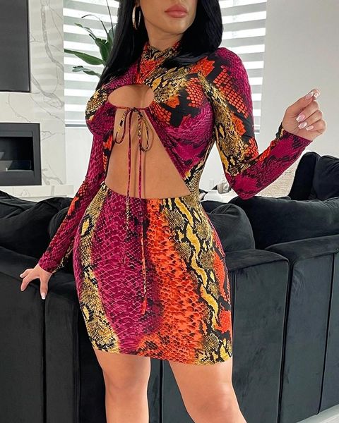 casual dresses snakeskin print long sleeve cutout bodyocn dress, Black;gray 
casual dresses snakeskin print long sleeve cutout bodyocn dress, Black;gray