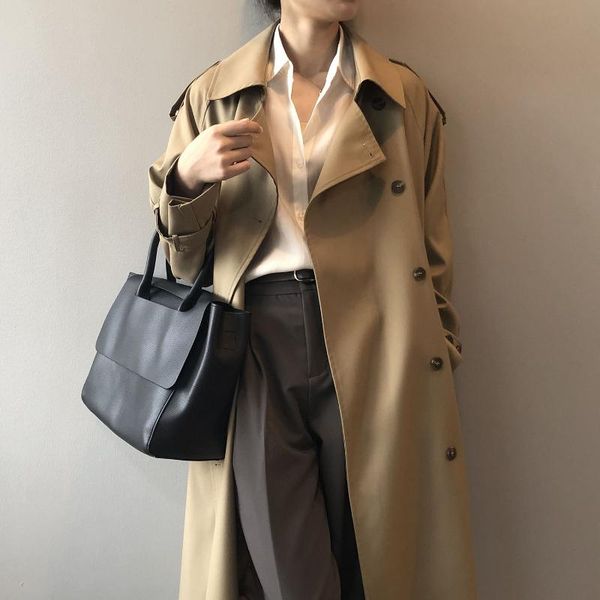 women's trench coats long windbreaker autumn 2021 korean style temperament loose waist slimming casual jacket women clothes coat, Tan;black
women's trench coats long windbreaker autumn 2021 korean style temperament loose waist slimming casual jacket women clothes coat, Tan;black