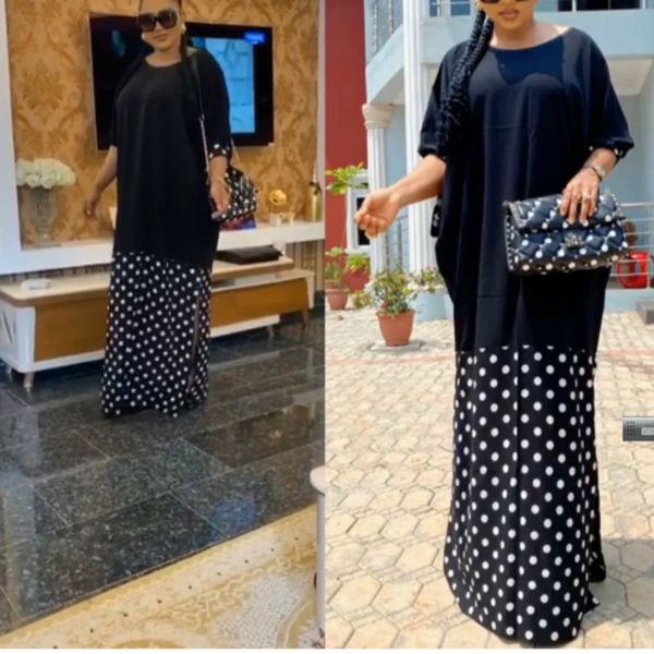 new women long loose patchwork polka dot half sleeves o neck casual african plus size ladies fashion street wear 2021 93wa, Black;gray
new women long loose patchwork polka dot half sleeves o neck casual african plus size ladies fashion street wear 2021 93wa, Black;gray