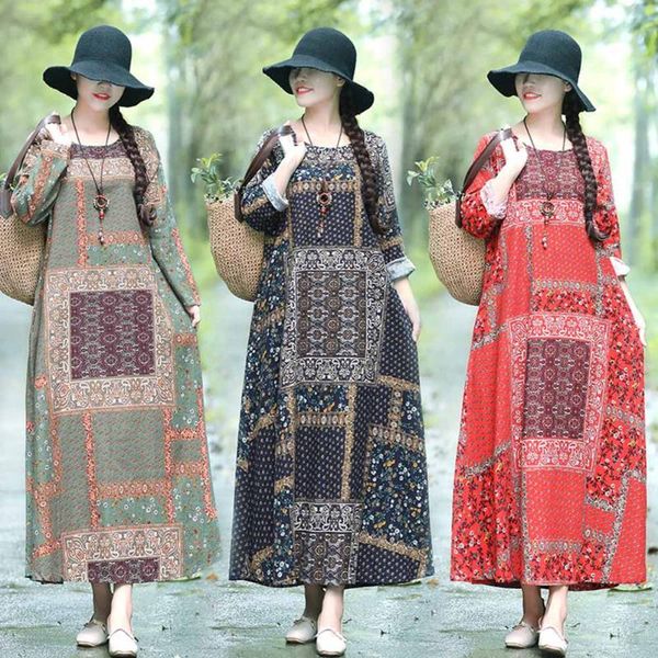 casual dresses women long sleeve printing round collar vintage maxi dress breathable for autumn tc21, Black;gray
casual dresses women long sleeve printing round collar vintage maxi dress breathable for autumn tc21, Black;gray