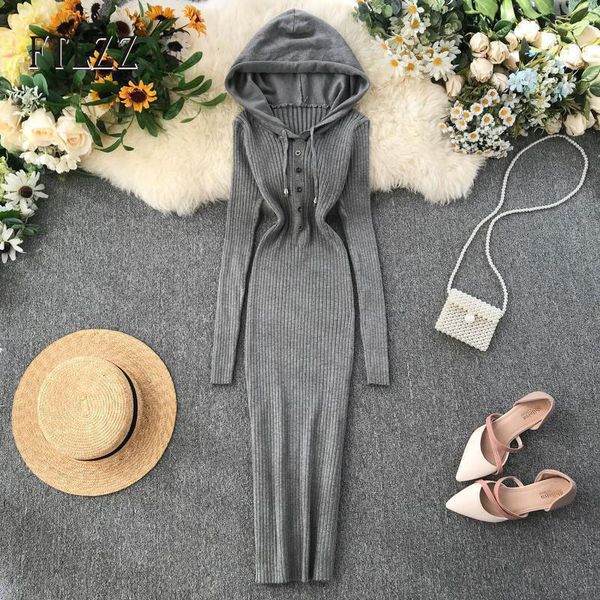 hooded knitted dress women slim single breasted vintage bodycon dresses vestidos autumn winter causal sweater long robe 201029, Black;gray
hooded knitted dress women slim single breasted vintage bodycon dresses vestidos autumn winter causal sweater long robe 201029, Black;gray