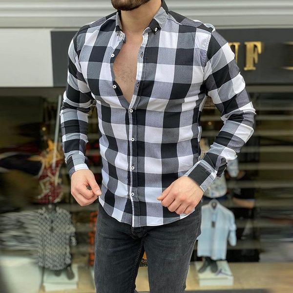 men's casual shirts fashion mens plaid printed 2021 turn-down collar buttoned slim autumn long sleeve cotton linen for men, White;black
men's casual shirts fashion mens plaid printed 2021 turn-down collar buttoned slim autumn long sleeve cotton linen for men, White;black