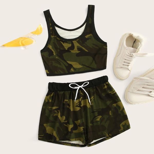 women summer sleepwear camo print tank vest+drawstring waist shorts pajama set sleeveless green nightwear sleepwear #yj, Black;red
women summer sleepwear camo print tank vest+drawstring waist shorts pajama set sleeveless green nightwear sleepwear #yj, Black;red