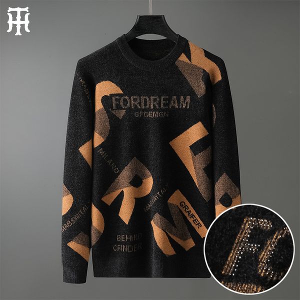 sweater knit men's thickened brand letter jacquard velvet bottomed round neck european, White;black
sweater knit men's thickened brand letter jacquard velvet bottomed round neck european, White;black