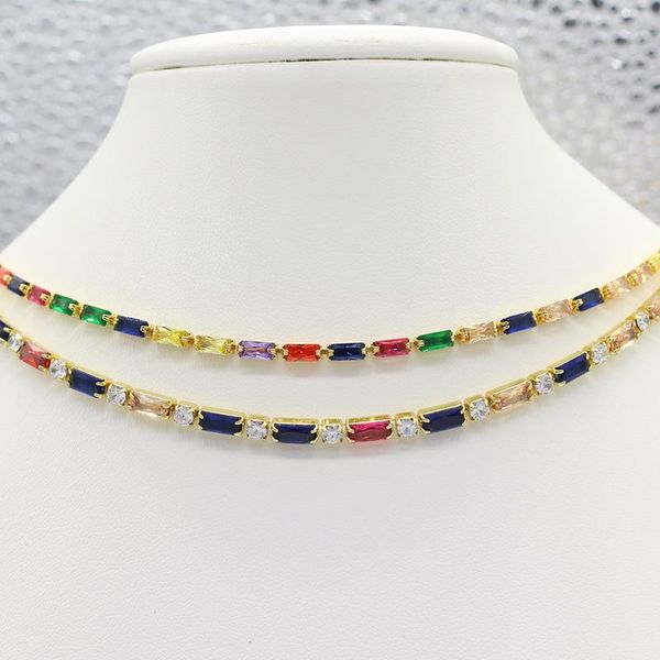 pendant necklaces 40cm rainbow tennis for women gold filled crystal colorful statemet necklace choker cz cubic zirconia jewelry, Silver 
pendant necklaces 40cm rainbow tennis for women gold filled crystal colorful statemet necklace choker cz cubic zirconia jewelry, Silver