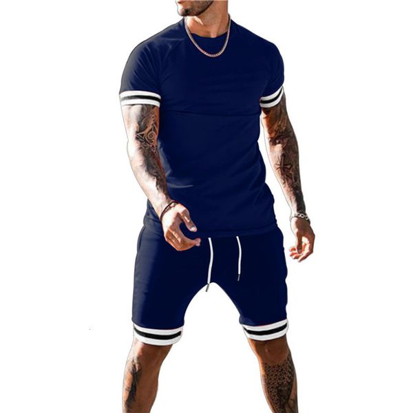 t shirt fashion men's round neck short sleeve sports suit leisure outdoor fitness two piece european color matching set, White;black
t shirt fashion men's round neck short sleeve sports suit leisure outdoor fitness two piece european color matching set, White;black