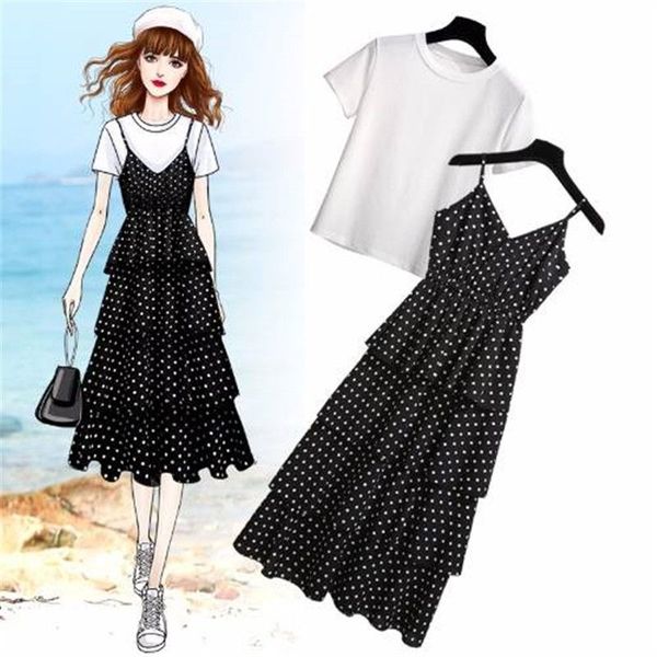 2021 new summer women sweet suits girls solid shirts + polka dot chiffon sling long sets female slim two piece set clothing f03p03d, Black;gray
2021 new summer women sweet suits girls solid shirts + polka dot chiffon sling long sets female slim two piece set clothing f03p03d, Black;gray