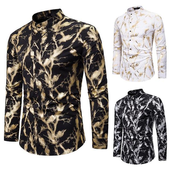 men's casual shirts fashion personality long sleeve gilt printing business shirt slimming european and american sizes xxl, White;black
men's casual shirts fashion personality long sleeve gilt printing business shirt slimming european and american sizes xxl, White;black