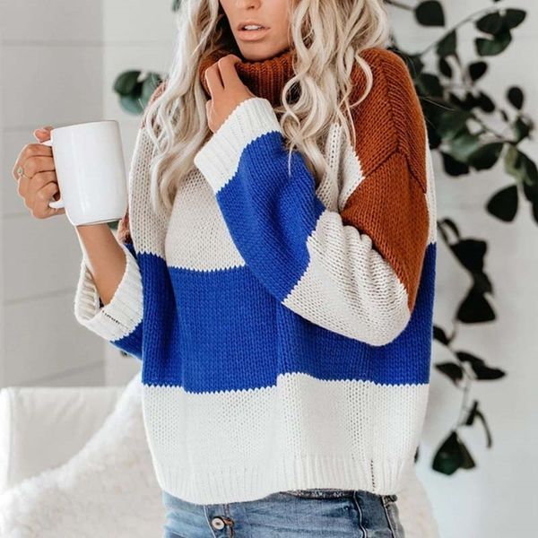 color block turtleneck sweater womens s jumpers long sleeve striped oversized knitted fluffy pullover women 210603, White;black
color block turtleneck sweater womens s jumpers long sleeve striped oversized knitted fluffy pullover women 210603, White;black