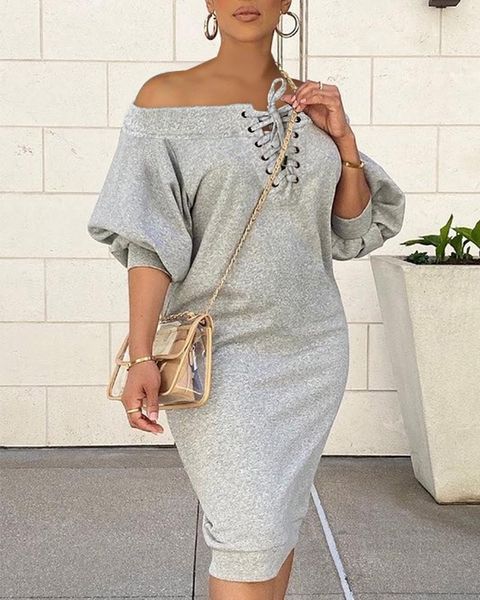 casual dresses 2021 women's dress solid color off shoulder lantern sleeve eyelet lace-up slim elegant fashion mid-length, Black;gray
casual dresses 2021 women's dress solid color off shoulder lantern sleeve eyelet lace-up slim elegant fashion mid-length, Black;gray