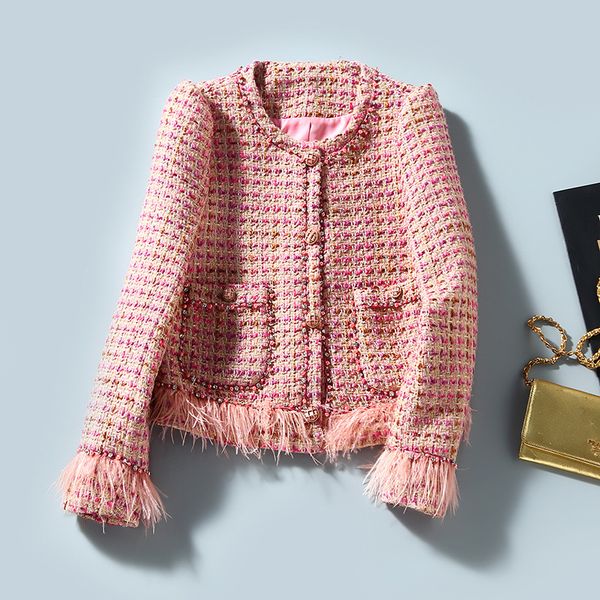 european and american women's clothing winter 2022 new long sleeve single breasted button fashion pink fringed tweed coat, Black
european and american women's clothing winter 2022 new long sleeve single breasted button fashion pink fringed tweed coat, Black