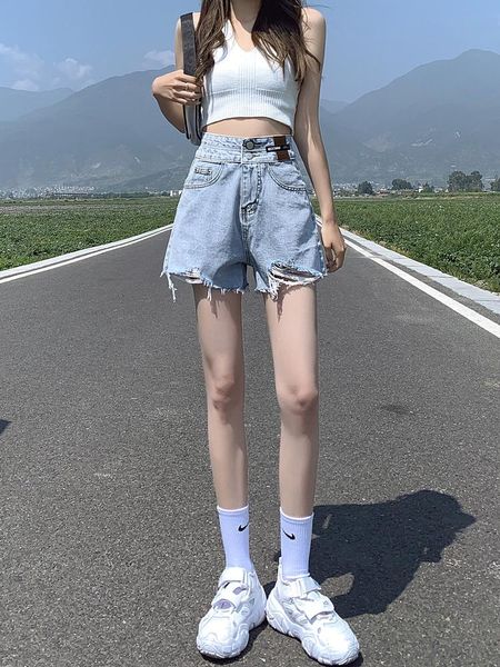 women's shorts high waist jeans female summer thin 2021 easing spice ultrashort wide-legged show pants, White;black
women's shorts high waist jeans female summer thin 2021 easing spice ultrashort wide-legged show pants, White;black