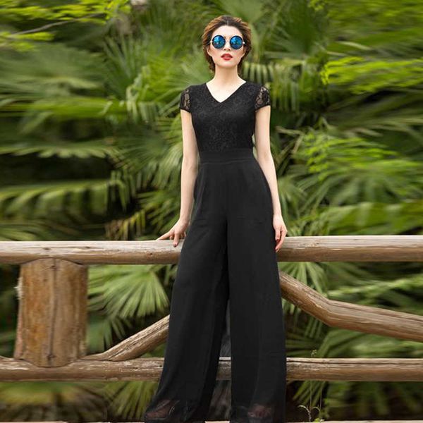 women summer jumpsuit party high street rompers chiffon elegant black full length wide leg lace jumpsuits plus size 3xl 4xl 210625, Black;white
women summer jumpsuit party high street rompers chiffon elegant black full length wide leg lace jumpsuits plus size 3xl 4xl 210625, Black;white