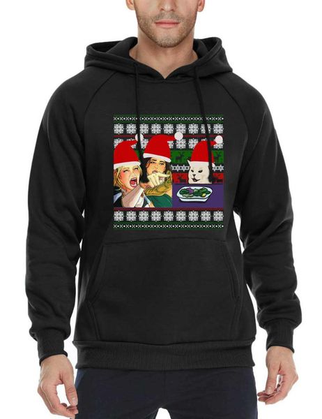 men's hoodies & sweatshirts woman wearing santa hats yelling at cat merry christmas hoodie outerwear, Black
men's hoodies & sweatshirts woman wearing santa hats yelling at cat merry christmas hoodie outerwear, Black