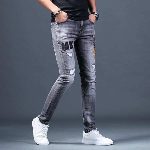 men's jeans fashion 2021students brand ripped embroidered summer thin slim fit feet straight smoke gray casual long pencil pants, Blue
men's jeans fashion 2021students brand ripped embroidered summer thin slim fit feet straight smoke gray casual long pencil pants, Blue