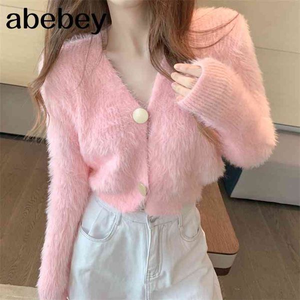 soft fur knit cardigan thin sweater coat long sleeve v-neck button outfit women korean cute solid pink white crop mohair 210812
soft fur knit cardigan thin sweater coat long sleeve v-neck button outfit women korean cute solid pink white crop mohair 210812