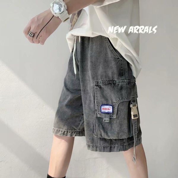 men's shorts cargo jean for men summer thin loose casual five-point pants logo ins trend goes with everything, White;black