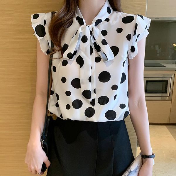 women's blouses & shirts summer polka dot printed chiffon shirt women sleeveless ruffled bow tie female plus size blouse office tank, White
women's blouses & shirts summer polka dot printed chiffon shirt women sleeveless ruffled bow tie female plus size blouse office tank, White