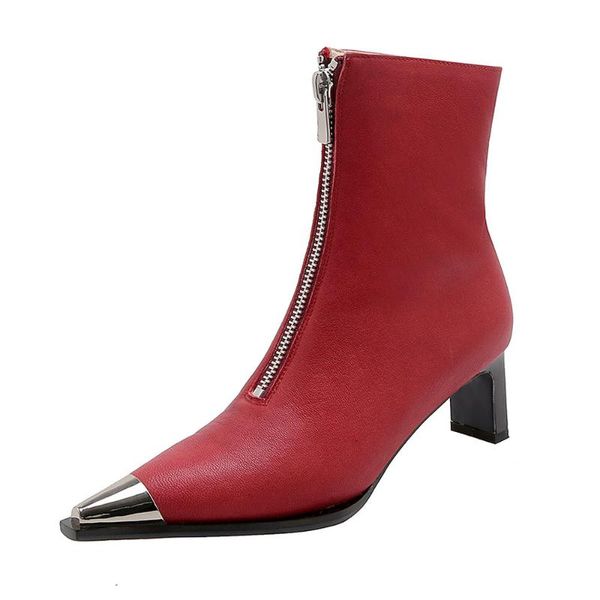 boots brand designer genuine leather ankle woman fashion metal toe zip thick thin short female daily dress sheepskin, Black
boots brand designer genuine leather ankle woman fashion metal toe zip thick thin short female daily dress sheepskin, Black