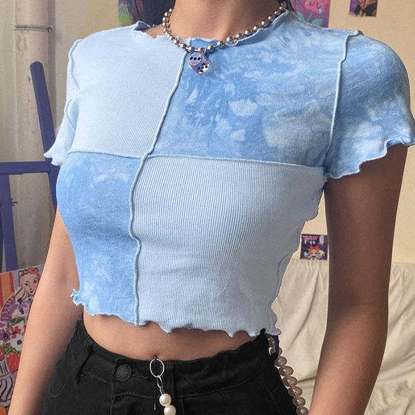 women's t-shirt t shirts tie-dye printed stitching slim-fit tee round neck short sleeve with wooden ears fashion, White
women's t-shirt t shirts tie-dye printed stitching slim-fit tee round neck short sleeve with wooden ears fashion, White