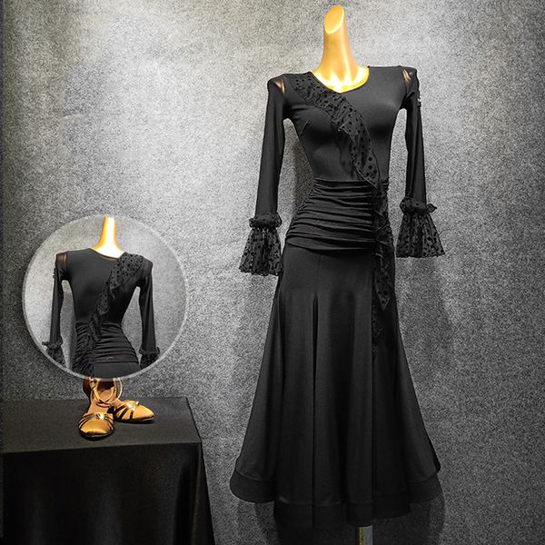 women ballroom waltz dress female salsa tango long sleeves costume prom club ladies black dress for stage performance wear 1612, Black;red
women ballroom waltz dress female salsa tango long sleeves costume prom club ladies black dress for stage performance wear 1612, Black;red