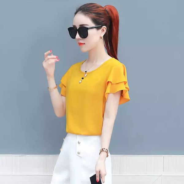 women summer style chiffon blouses shirts lady casual o-neck short flare sleeve blusas df2913 210609, White
women summer style chiffon blouses shirts lady casual o-neck short flare sleeve blusas df2913 210609, White