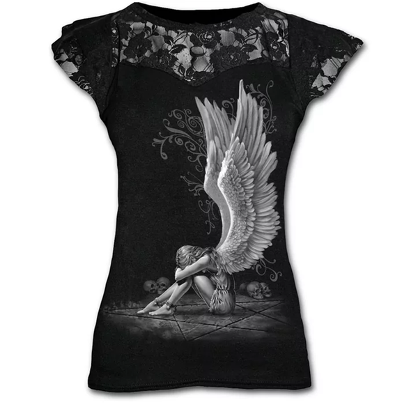 plus size goth graphic lace t shirts for women gothic clothing black grunge punk tees ladies y2k short sleeve summer tshirt, Black;green
plus size goth graphic lace t shirts for women gothic clothing black grunge punk tees ladies y2k short sleeve summer tshirt, Black;green