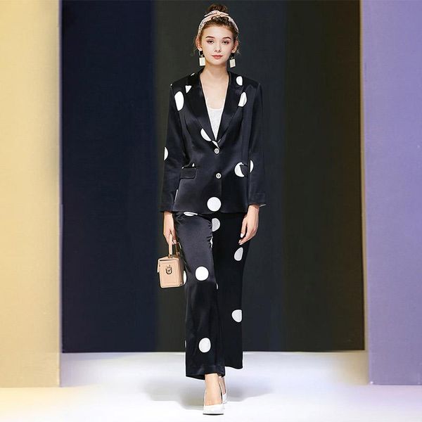 women's two piece pants fall 2021 high-end suit collar acetate long-sleeved big bob point short coat two-piece temperament, White
women's two piece pants fall 2021 high-end suit collar acetate long-sleeved big bob point short coat two-piece temperament, White