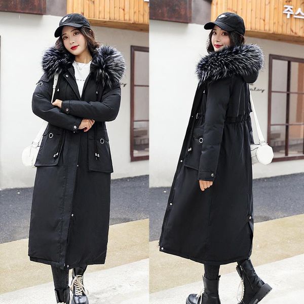 women's down & parkas winter coat warm cotton padded jacket women korean style loose wool liner thicker overcoat fashion fur mujer 2021, Black 
women's down & parkas winter coat warm cotton padded jacket women korean style loose wool liner thicker overcoat fashion fur mujer 2021, Black