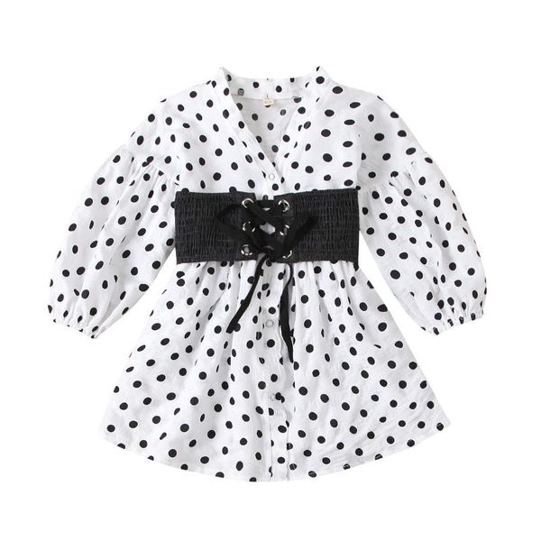 clothing sets spring autumn children kids girls polka dot long sleeve dress black waistband clothes, White
clothing sets spring autumn children kids girls polka dot long sleeve dress black waistband clothes, White