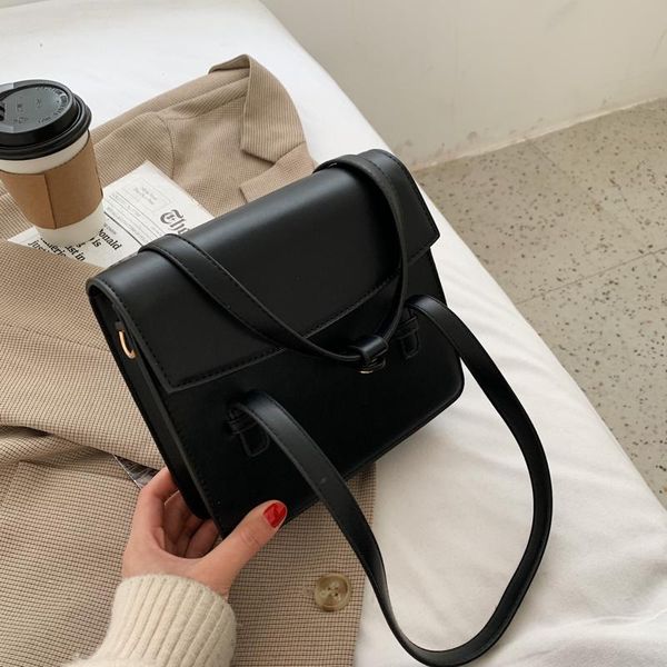 2021 fashion solid colour flap bags for women pu leather square tote bag high-capacity single shoulder handbag purse