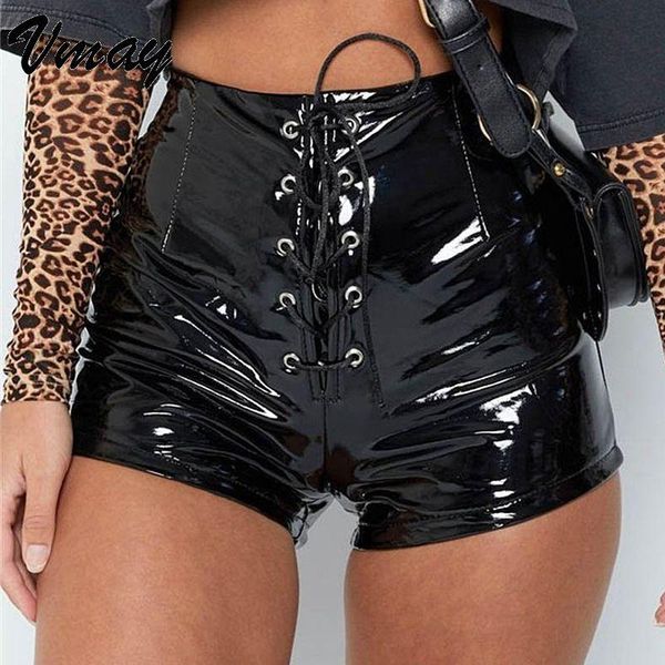 women's shorts vmay leather pants bright straps high waist casual pu slim bag hip 2021 short, White;black