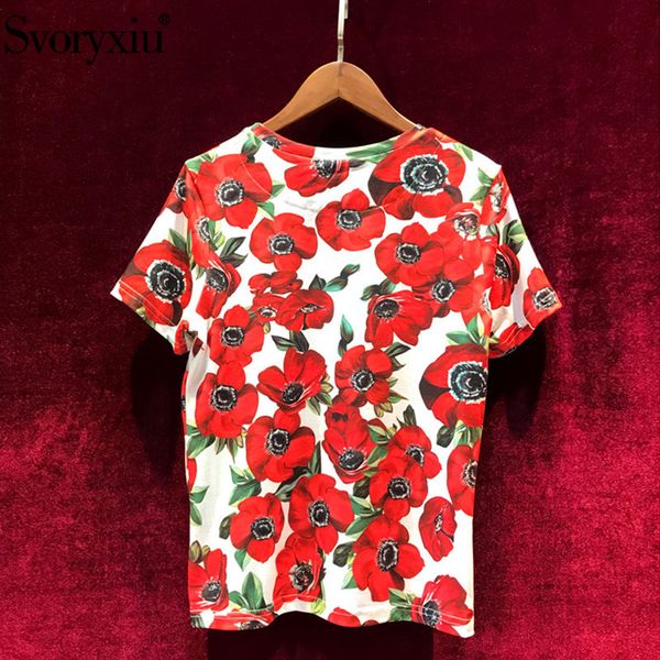 high summer svoryxiu quality runway women's cotton t-shirt flower printing luxurious beading diamond leisure cdn3, White
high summer svoryxiu quality runway women's cotton t-shirt flower printing luxurious beading diamond leisure cdn3, White