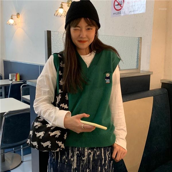 women's sweaters cartoon korean v-neck knitted sweater women vintage kawaii solid jumpers lazy casual winter autumn vest sleeveless loo, White;black
women's sweaters cartoon korean v-neck knitted sweater women vintage kawaii solid jumpers lazy casual winter autumn vest sleeveless loo, White;black