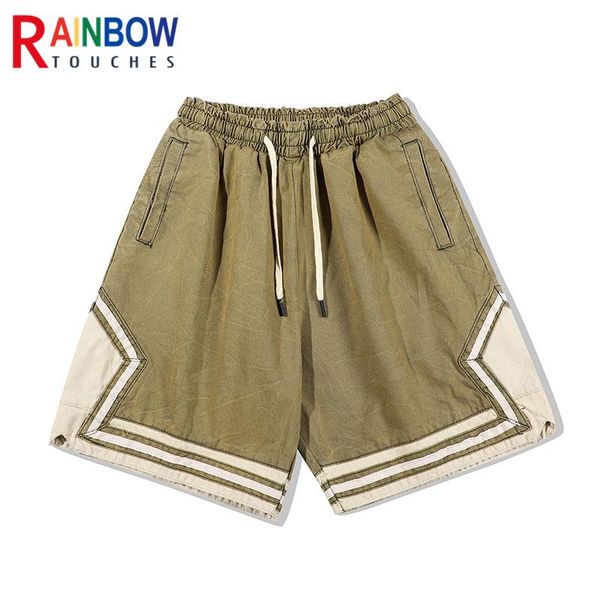 men's shorts rainbow touches 2021 summer street wear patchwork denim casual hip hop for men, White;black
men's shorts rainbow touches 2021 summer street wear patchwork denim casual hip hop for men, White;black