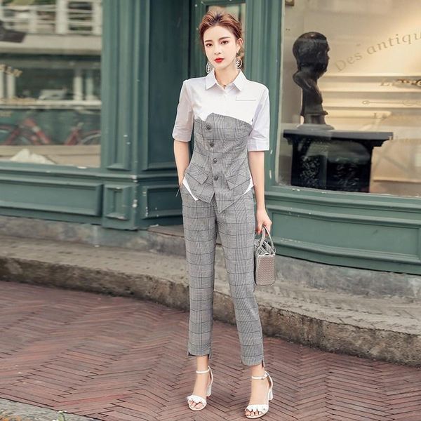 women's two piece pants design office lady 2 set women plaid blazer and jacket&pants ensemble femme survetement, White
women's two piece pants design office lady 2 set women plaid blazer and jacket&pants ensemble femme survetement, White