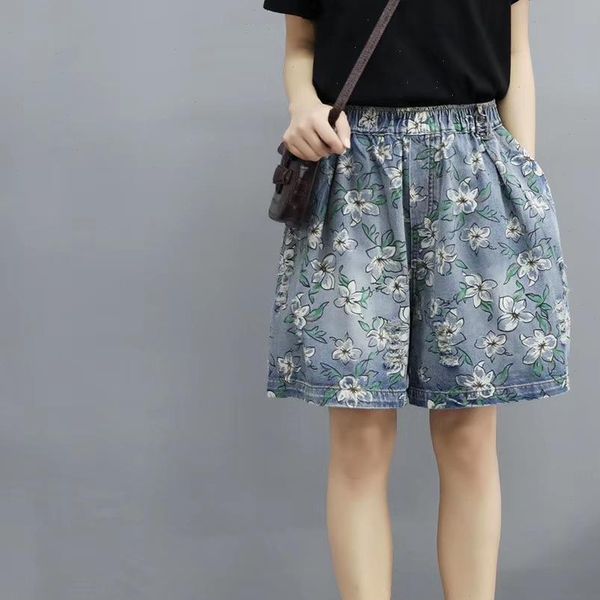elastic high waist vintage denim shorts women summer casual art floral print cotton femme short jeans pants ladies bottom, Blue
elastic high waist vintage denim shorts women summer casual art floral print cotton femme short jeans pants ladies bottom, Blue